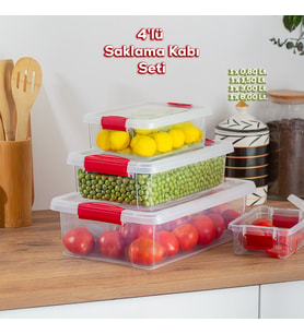 Porsima ORG-466 Fresh 4 lü Çok Amaçlı Dikdörtgen Sızdırmaz Kapaklı Gıda Erzak Saklama Kabı Seti