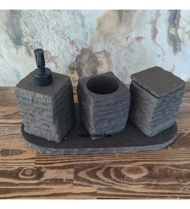 Bazalt Siyah 4/lü Modern Banyo Seti (Siyah - Füme)