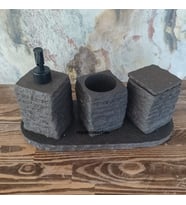 Bazalt Siyah 4/lü Modern Banyo Seti (Siyah - Füme)