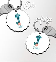 Kişiye Özel T Harfi Tropikal Tasarım HDF Dalgalı Anahtarlık (Beyaz)