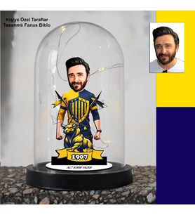 Kişiye Özel Taraftar Sarı Lacivert Karikatürlü Fanus Biblo – LED Işıklı Tasarım