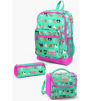Coral High Kids Su Yeşili Neon Pembe Köpek Desenli 3’lü Okul Çanta Seti SET0123465