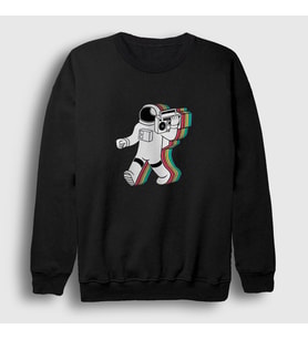 Presmono Unisex Siyah Boombox Uzay Müzik Astronot Sweatshirt 496070tt