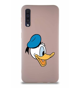 Samsung Galaxy A50 Soft Premier Kapak Donald Duck-F Tasarımlı Silikon Kılıf - Pudra (Şeffaf)