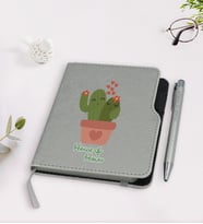 BK Gift Kişiye Özel Kaktüs Tasarımlı Gri Termo Deri Defter Kalem Seti-11