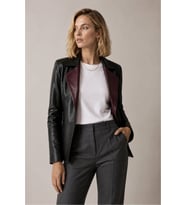Liora Kadın Çift Taraflı Bordo Siyah Hakiki Deri Blazer Ceket
