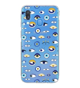 PrintiFy Samsung Galaxy A40 ile Uyumlu Nazar Boncuğu 2 Baskılı Kamera Korumalı Şeffaf Silikon Kılıf