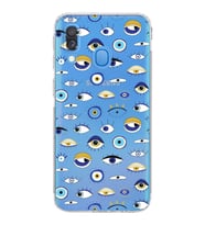 PrintiFy Samsung Galaxy A40 ile Uyumlu Nazar Boncuğu 2 Baskılı Kamera Korumalı Şeffaf Silikon Kılıf