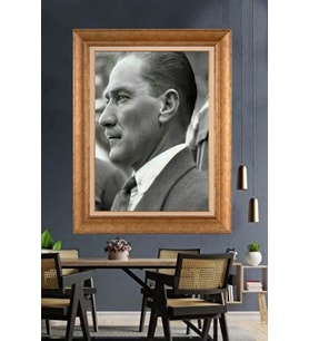 Altın Varaklı Çerçeveli Paspartulu Atatürk Tablo DC1204 (Gold)