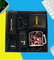 Kişiye Özel Premium Kutu Termos Bardak Erkek Cüzdan Metal Cakmak Metal Anahtarlık Çay Ve Nescafe Fincanı