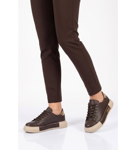 Ayakmod Kahve Bağcıklı Kalın Rahat Tabanlı Kadın Casual Yürüyüş Ayakkabı Sneaker 261261