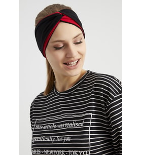 Siyah - Kırmızı, butik tasarım Kadın Bandana Saç Bandı, ekstra yumuşak,  Esnek, doğal, pamuklu Penye