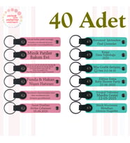 Pembe & Turkuaz, 40’li Set, İsimli Anlamlı Deri Anahtarlık, Baby Shower Etkinliğine Özel Hediye