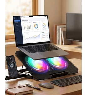 Çift Fanlı Laptop Soğutucu Rgb Işıklı Sessiz Notebook Standı