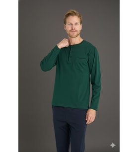%100 Pamuk Yeni Sezon Bisiklet Yaka Erkek Büyük Beden Pijama Takımı (Yeşil)