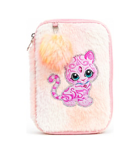 DREAM VEST PELUŞ KEDİLİ ÇİFT GÖZLÜ KALEM ÇANTASI SOMON (K)