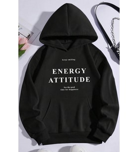 Energy Baskılı Oversize Sweatshirt (Siyah)