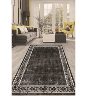 Dijital Kaymaz Taban Yıkanabilir Modern Renkli Salon Halısı Mutfak Halısı Yolluk ND-HT-238 (Siyah)