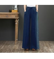 Keten Günlük Pantolon Beli Lastikli Bağcıklı (Lacivert)