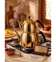 GOLD SARI Çaydanlık Seti 1.0 + 2.5 Litre BetaHoff Paslanmaz Çelik İndüksiyon Uyumlu Kapsül Tabanlı ÇAYDANLIK TAKIMI