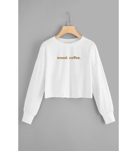 Mood Coffee. Crop Sweatshirt (Beyaz)