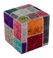GERÇEK EL DOKUMA MULTİ RENGİ PATCHWORK KARE PUF