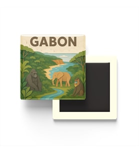 Gabon - Gabon - Paper Cut Art - Baskılı Buzdolap Magneti Kare - 9x9 cm