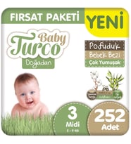 Baby Turco Doğadan 3 Beden Pofuduk Bebek Bezi Fırsat Paketi 42x6 252 Adet