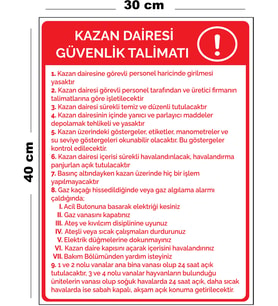 Metal Kazan Dairesi Güvenlik Talimatı 30 cm x 40 cm A3 Büyüklüğünde Uyarı Levhası Yönlendirme Tabela