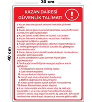 Metal Kazan Dairesi Güvenlik Talimatı 30 cm x 40 cm A3 Büyüklüğünde Uyarı Levhası Yönlendirme Tabela