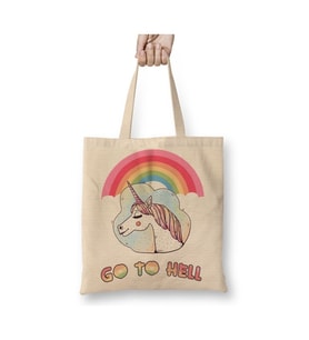 Unicorn Go To Hell Beyaz Bez Çanta Uzun Saplı Alışveriş Çantası Plaj Çantası