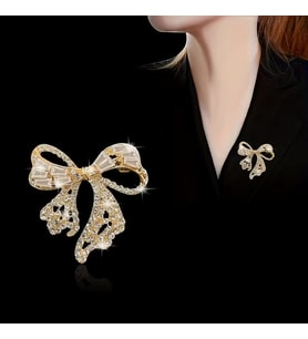🎀 Altın Renk Şık ve Parlak Modaya Uygun Yeni Stil Benzersiz Rhinestone Fiyonk Bijuteri Broş 🎀