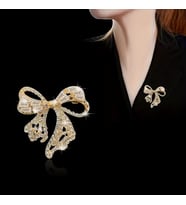 🎀 Altın Renk Şık ve Parlak Modaya Uygun Yeni Stil Benzersiz Rhinestone Fiyonk Bijuteri Broş 🎀