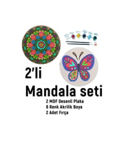 2'li Mandala Boyama Seti- Aile Etkinliği-2 Ham Mdf Plaka, 6 Renk Boya,2 Fırça Model-23