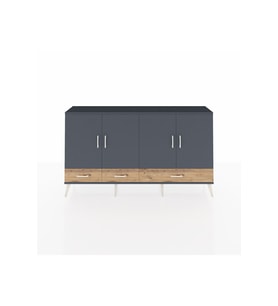 Arges Konsol 6 Raflı 3 Çekmeceli 4 Kapaklı 176x30x99 Antrasit-Antrasit/Çam