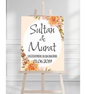 Söz Nişan Düğün İçin 50x70 Karşılama Panosu - Siyah Çiçek Desenli