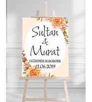 Söz Nişan Düğün İçin 50x70 Karşılama Panosu - Siyah Çiçek Desenli