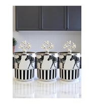 Şık 3'lü Silindir Baharatlık Seti, Zebra Desenli, 750 ml, Gümüş Renk