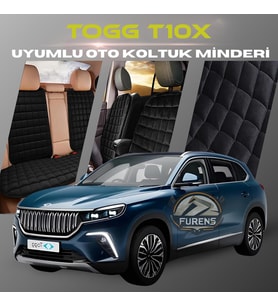 Togg T10X Siyah Renk Tay Tüyü Cepli & Terletmez Sırtlı Oto Koltuk Minder Seti - Koltuk Koruma Kılıfı (ÖN & ARKA TAM SET)