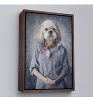 Çerçeveli Köpek Kafalı İnsan Kanvas Tablo (Beyaz)