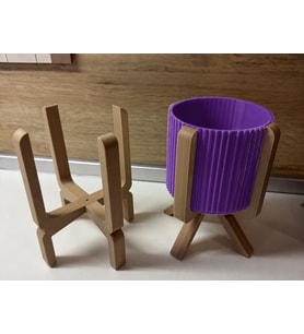 3D Baskı Ayaklı Çizgili Saksı - Bej Standlı Dekoratif Saksı - Mor