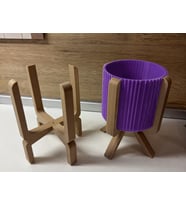 3D Baskı Ayaklı Çizgili Saksı - Bej Standlı Dekoratif Saksı - Mor
