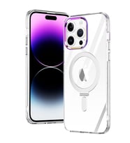 Apple iPhone 14 PRO Kılıf Standlı Magsafe Wireless Kablosuz Şarj Uyumlu Manyetik Renkli Şeffaf Kapak (Gümüş)