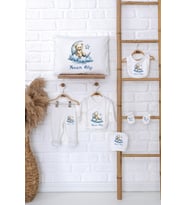 Pia Baby Premium %100 Pamuk İsme Özel Erkek Bebek Hediye Seti Zıbın Yastık Kılıfı 5068-06 (Ekru)