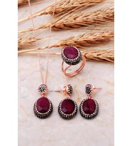 Kök Yakut Rose Gümüş Set 2537