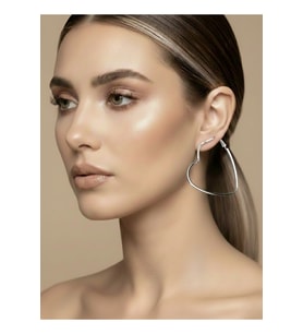 Kalp Model Halka Silver Renk Çelik Küpe 6cm (Gümüş)
