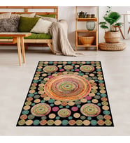 Jüt Hasır Kilim Görünümlü Dijital Baskılı Kaymaz Taban Yıkanabilir Modern Salon Halısı ve Yolluk (Siyah)