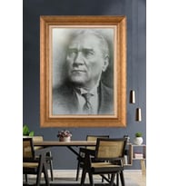 Altın Varaklı Çerçeveli Paspartulu Atatürk Tablo DC1462 (Gold)