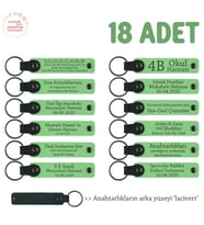 Anneler Gününe Özel Hazırlanan, 18'li Set, Üzerine İsim Yazılabilir Deri Anahtarlık, F Yeşil & Laci (Fıstık Yeşili)