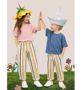 Çizgili Dokuma Unisex Kız Erkek Çocuk Dokuma Pantolon İlkbahar-Yaz 2-8 Yaş (Çok Renkli)